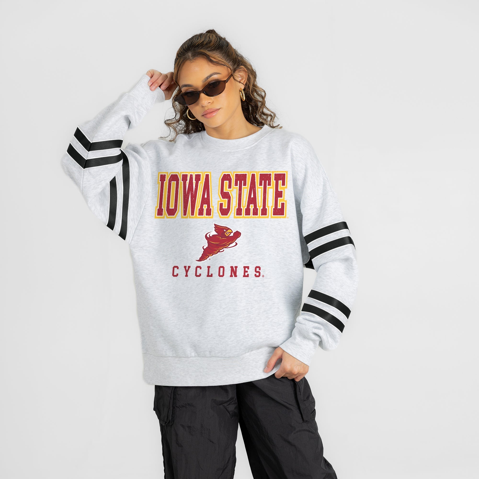 IOWA STATE CYCLONES STADIUM STRIPES STRIPE SLEEVE CREWNECK SWEATSHIRT