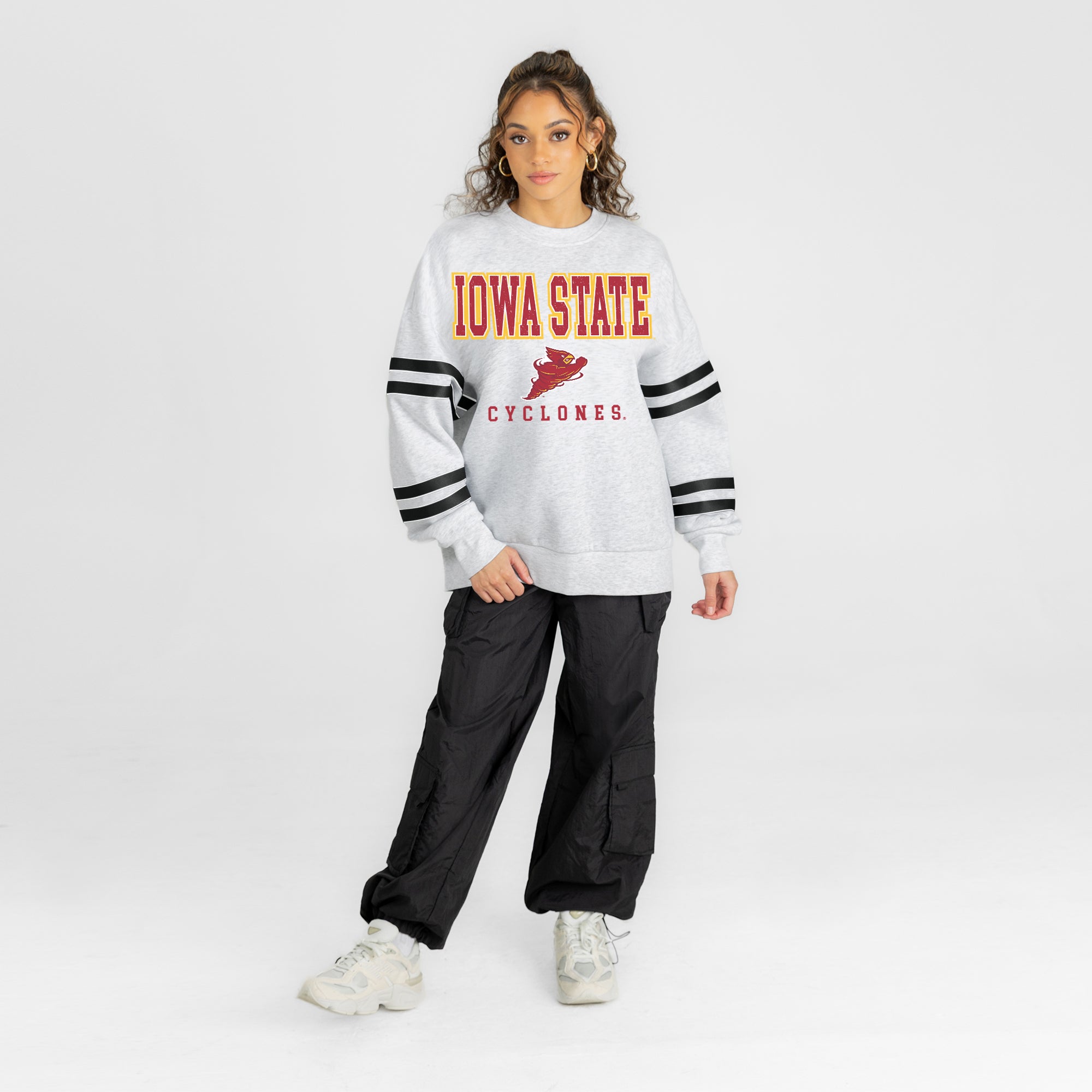 IOWA STATE CYCLONES STADIUM STRIPES STRIPE SLEEVE CREWNECK SWEATSHIRT