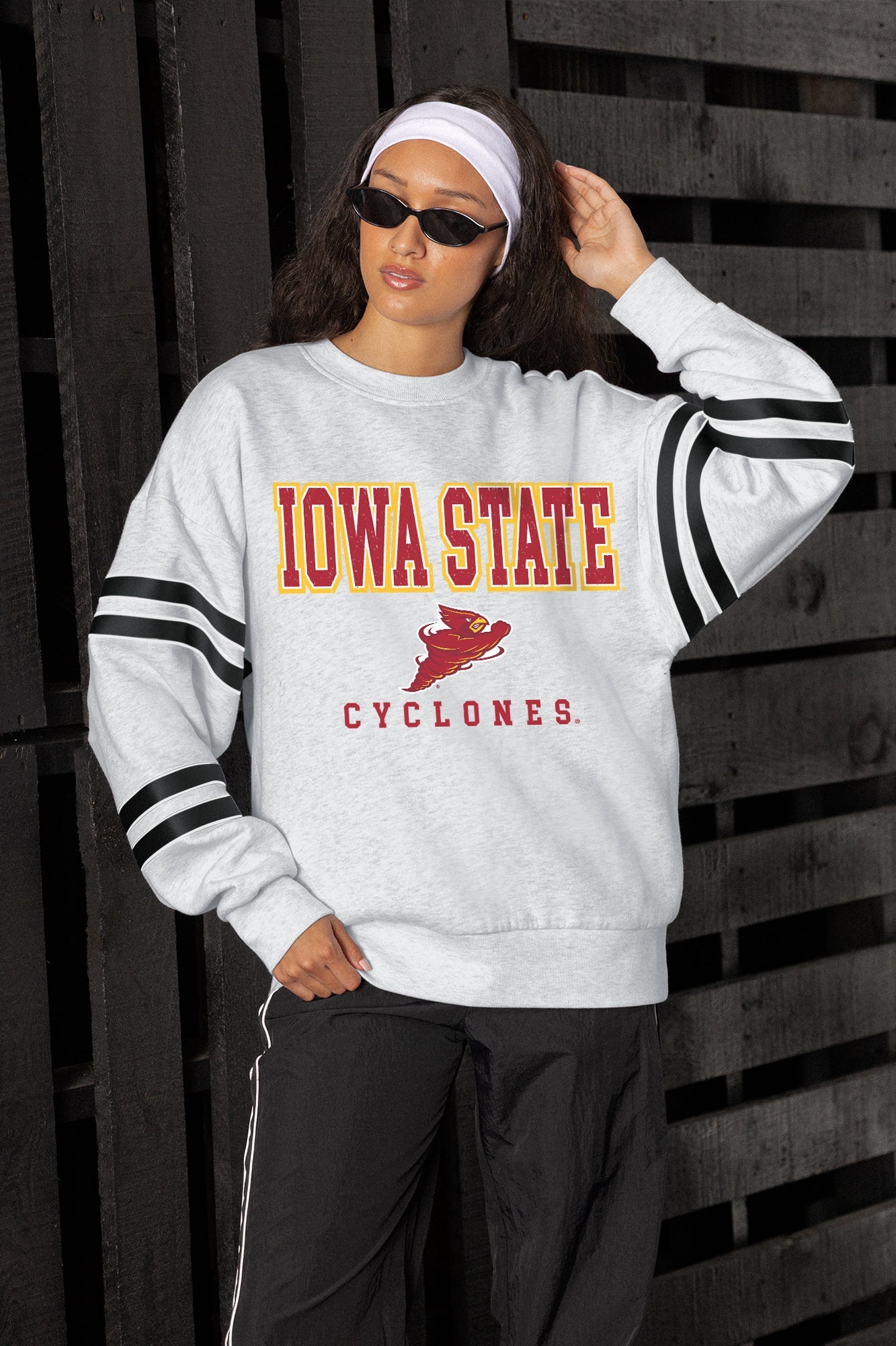 IOWA STATE CYCLONES STADIUM STRIPES STRIPE SLEEVE CREWNECK SWEATSHIRT