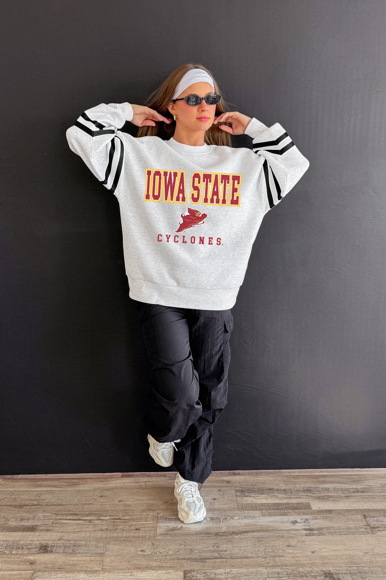 IOWA STATE CYCLONES STADIUM STRIPES STRIPE SLEEVE CREWNECK SWEATSHIRT
