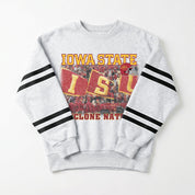 IOWA STATE CYCLONES OFF THE GRID STRIPE SLEEVE CREWNECK SWEATSHIRT