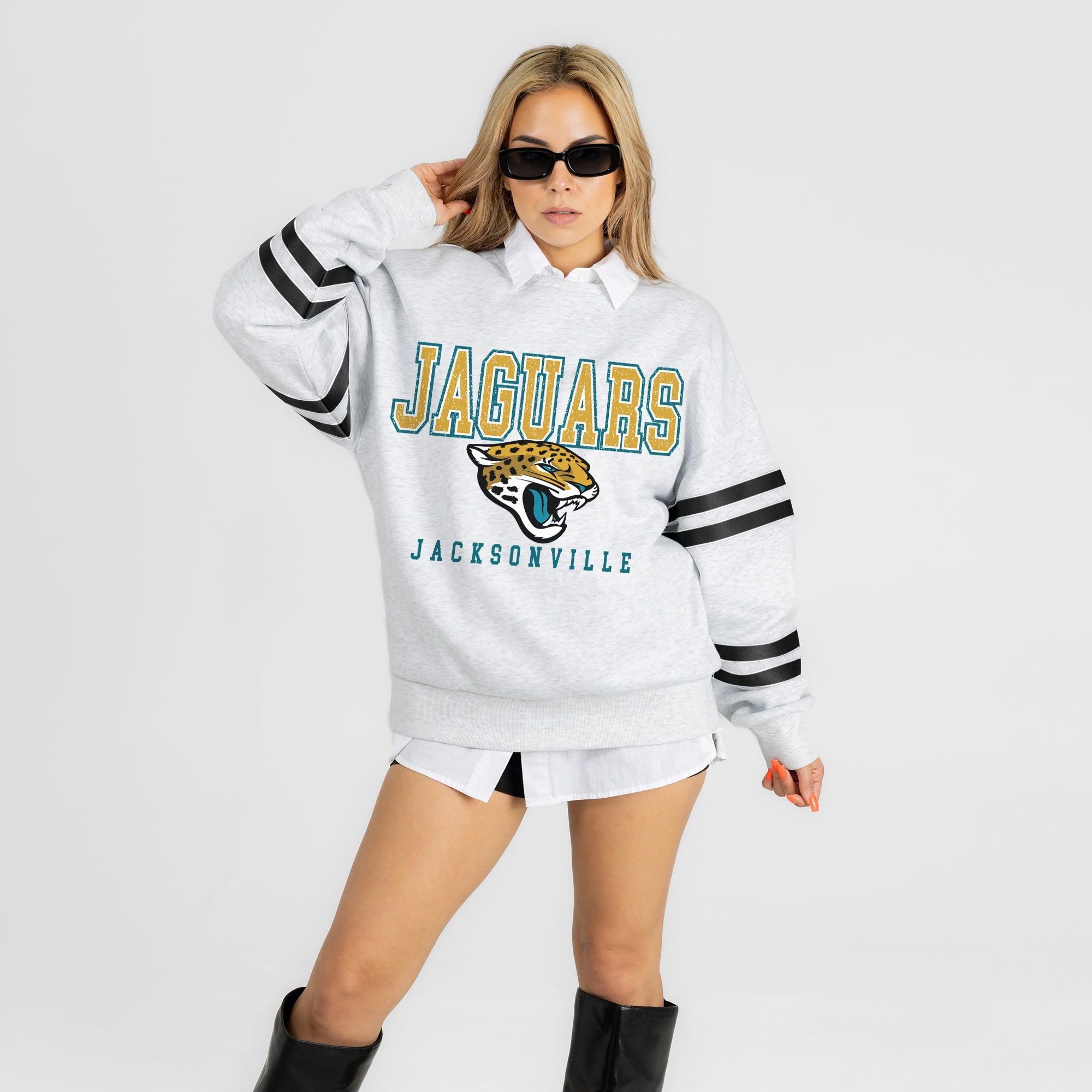 JACKSONVILLE JAGUARS STADIUM STRIPES STRIPE SLEEVE CREWNECK SWEATSHIRT