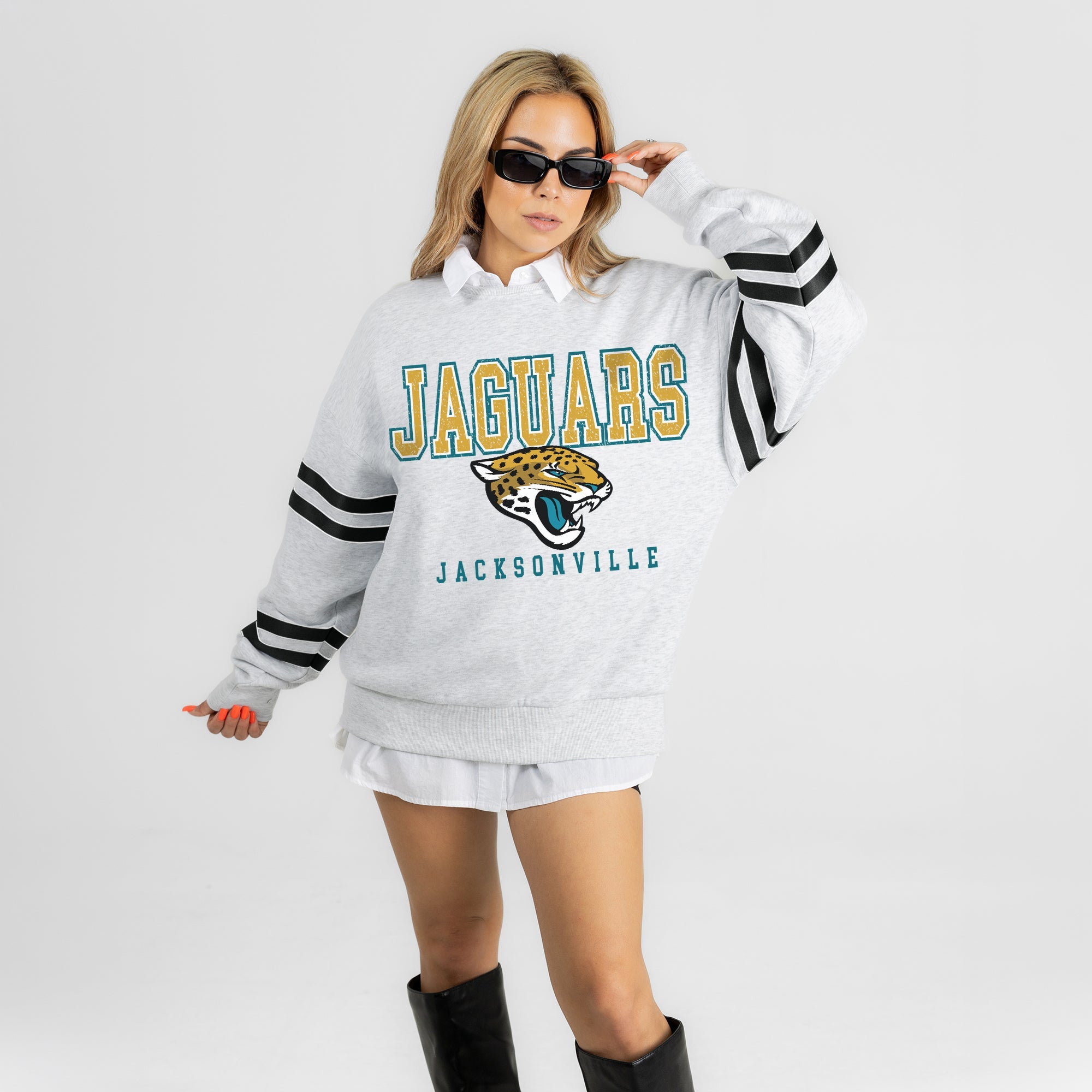 JACKSONVILLE JAGUARS STADIUM STRIPES STRIPE SLEEVE CREWNECK SWEATSHIRT