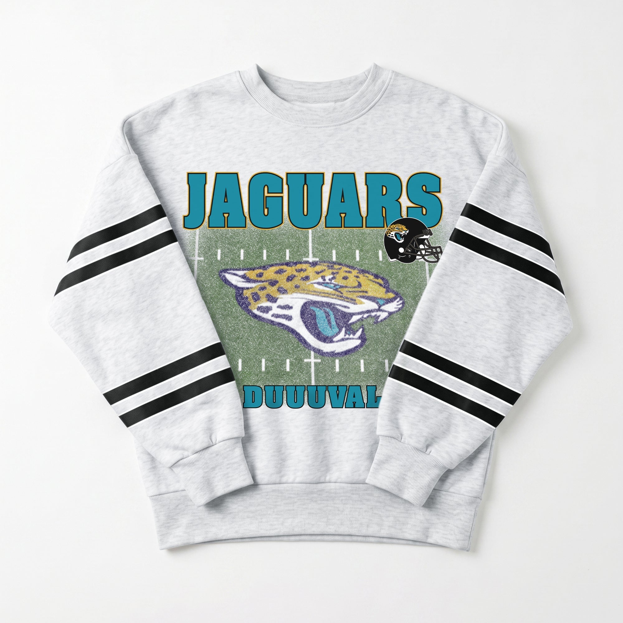 JACKSONVILLE JAGUARS OFF THE GRID STRIPE SLEEVE CREWNECK SWEATSHIRT