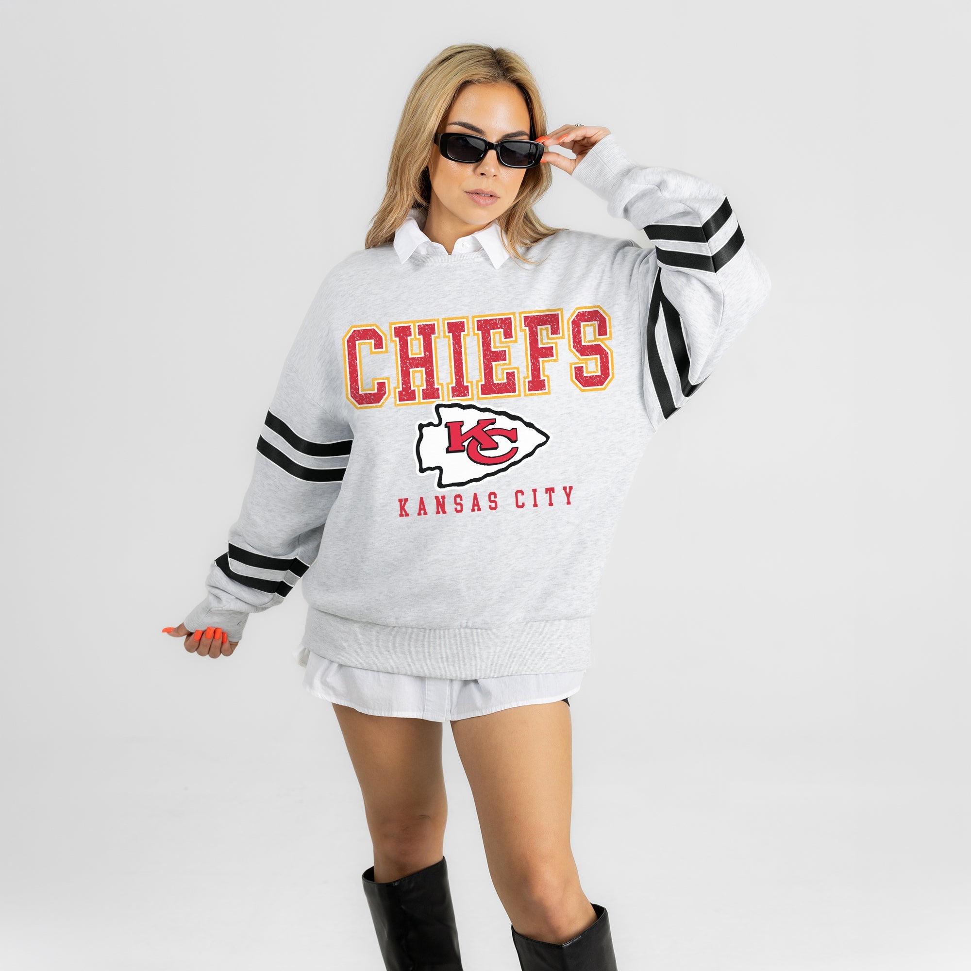 KANSAS CITY CHIEFS STADIUM STRIPES STRIPE SLEEVE CREWNECK SWEATSHIRT