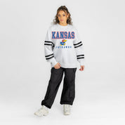 KANSAS JAYHAWKS STADIUM STRIPES STRIPE SLEEVE CREWNECK SWEATSHIRT