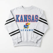 KANSAS JAYHAWKS STADIUM STRIPES STRIPE SLEEVE CREWNECK SWEATSHIRT