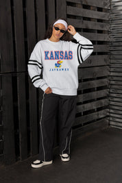 KANSAS JAYHAWKS STADIUM STRIPES STRIPE SLEEVE CREWNECK SWEATSHIRT