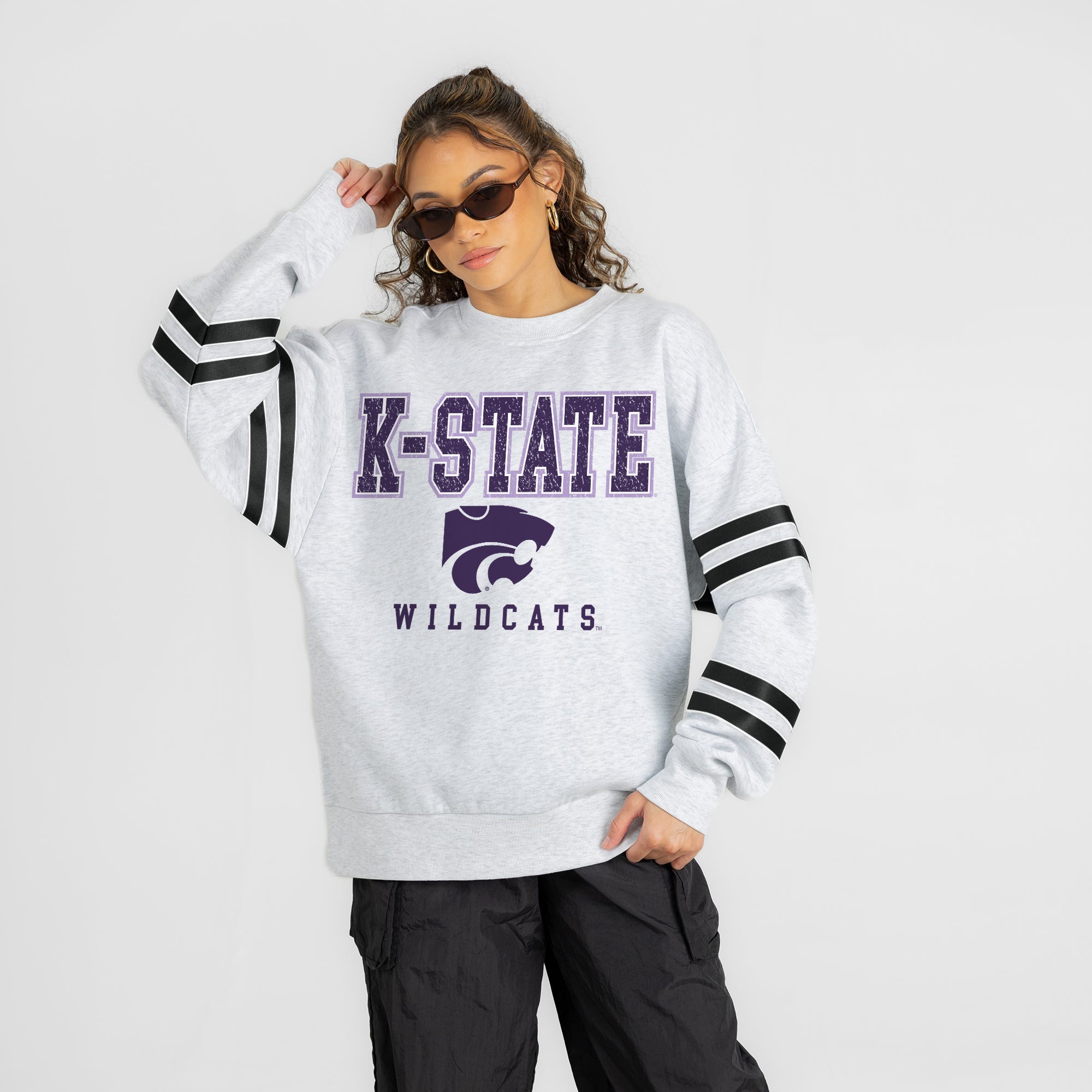 KANSAS STATE WILDCATS STADIUM STRIPES STRIPE SLEEVE CREWNECK SWEATSHIRT