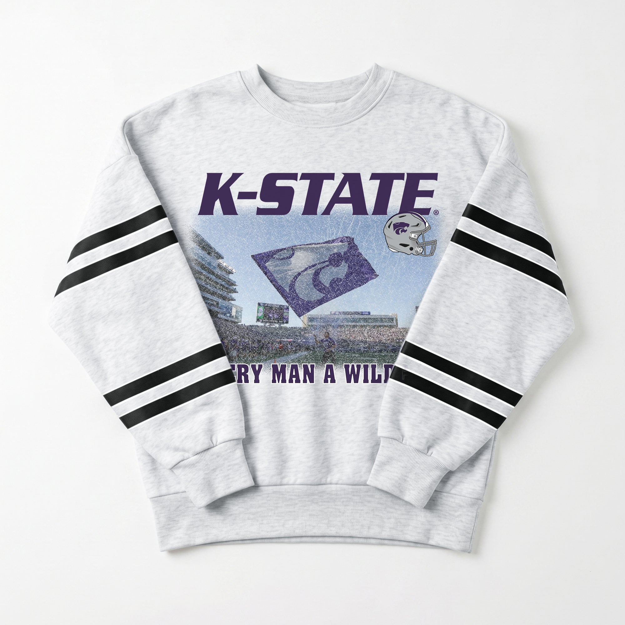 KANSAS STATE WILDCATS OFF THE GRID STRIPE SLEEVE CREWNECK SWEATSHIRT
