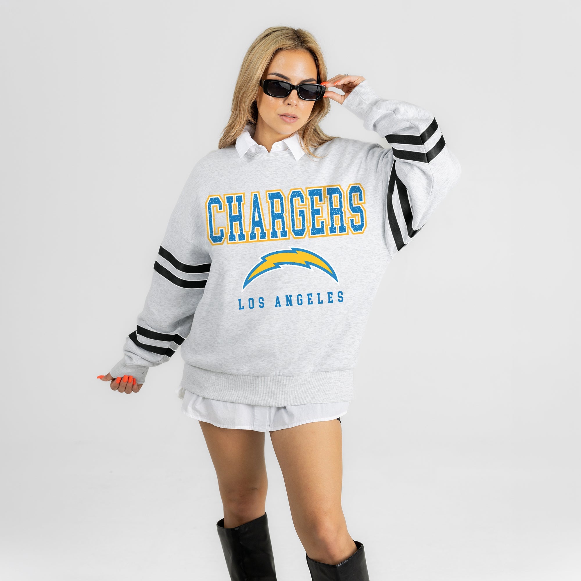 LOS ANGELES CHARGERS STADIUM STRIPES STRIPE SLEEVE CREWNECK SWEATSHIRT