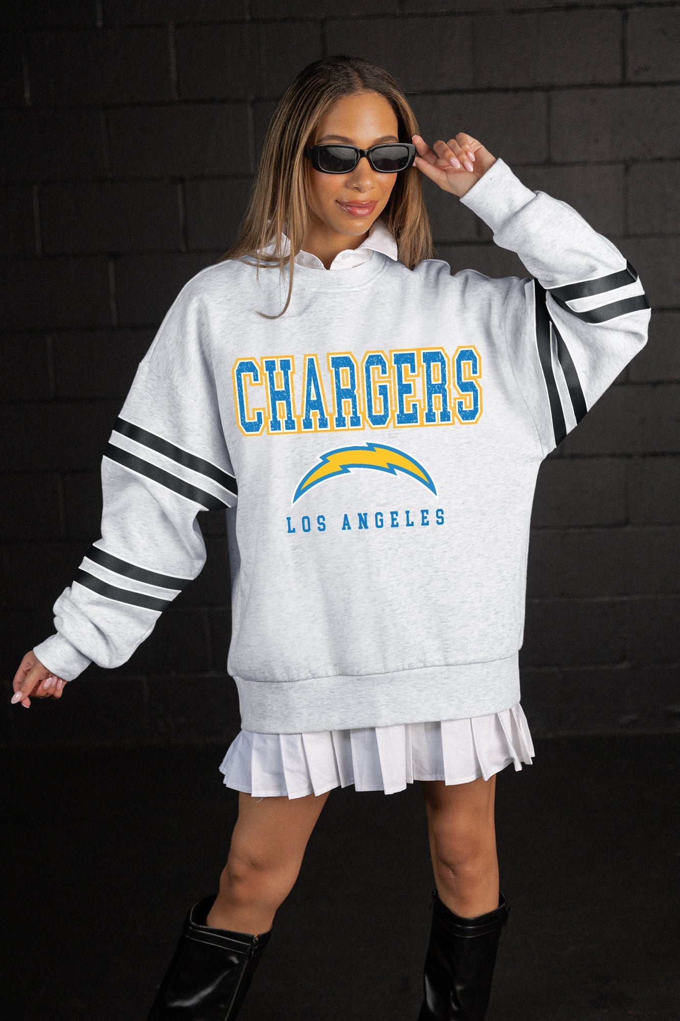 LOS ANGELES CHARGERS STADIUM STRIPES STRIPE SLEEVE CREWNECK SWEATSHIRT