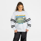 LOS ANGELES CHARGERS OFF THE GRID STRIPE SLEEVE CREWNECK SWEATSHIRT