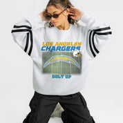 LOS ANGELES CHARGERS OFF THE GRID STRIPE SLEEVE CREWNECK SWEATSHIRT