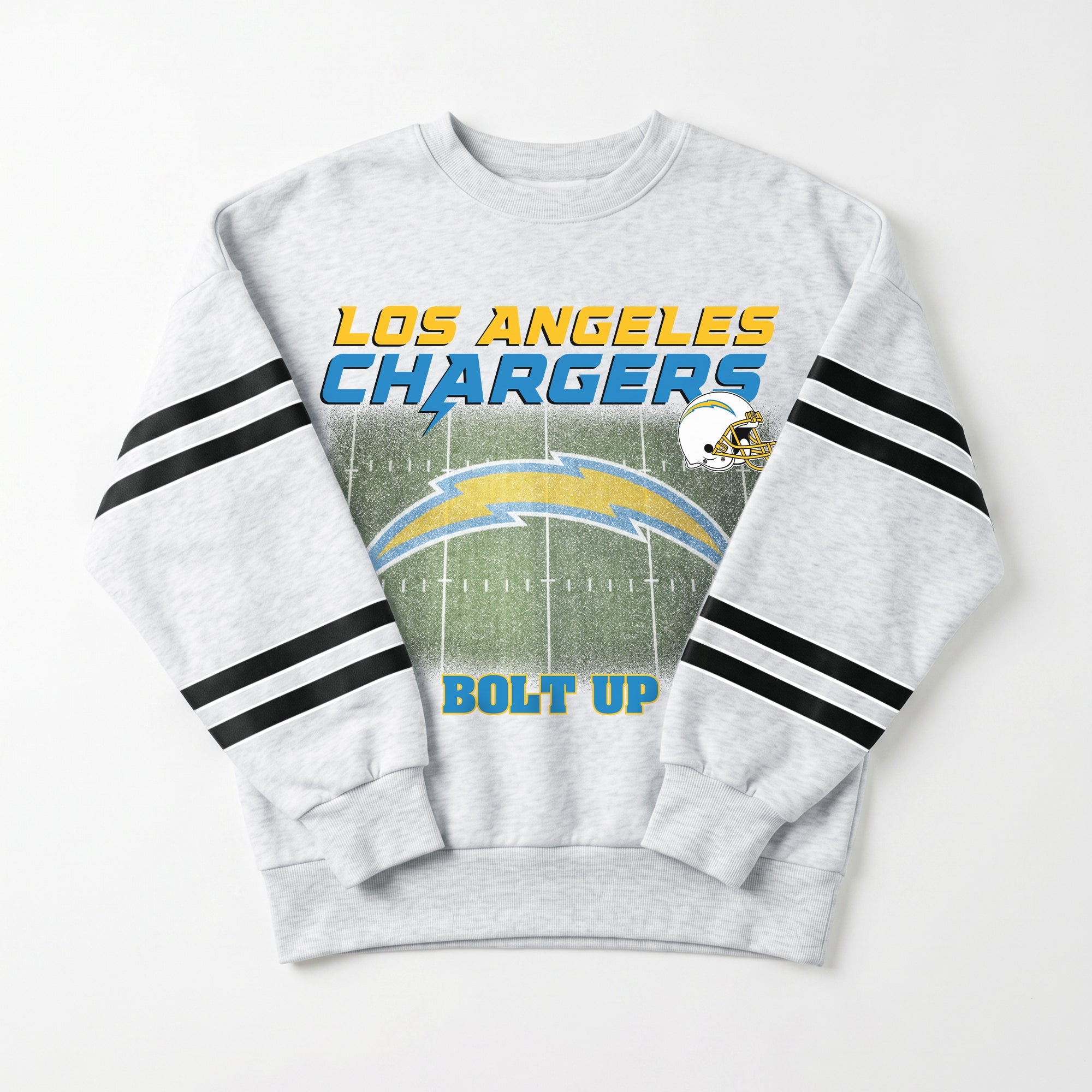 LOS ANGELES CHARGERS OFF THE GRID STRIPE SLEEVE CREWNECK SWEATSHIRT
