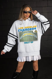 LOS ANGELES CHARGERS OFF THE GRID STRIPE SLEEVE CREWNECK SWEATSHIRT