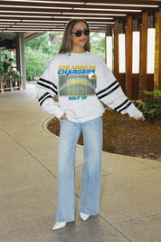 LOS ANGELES CHARGERS OFF THE GRID STRIPE SLEEVE CREWNECK SWEATSHIRT