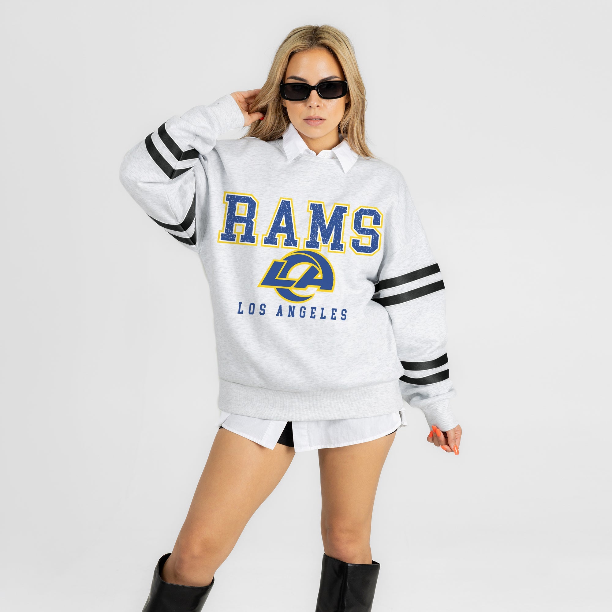 LOS ANGELES RAMS STADIUM STRIPES STRIPE SLEEVE CREWNECK SWEATSHIRT