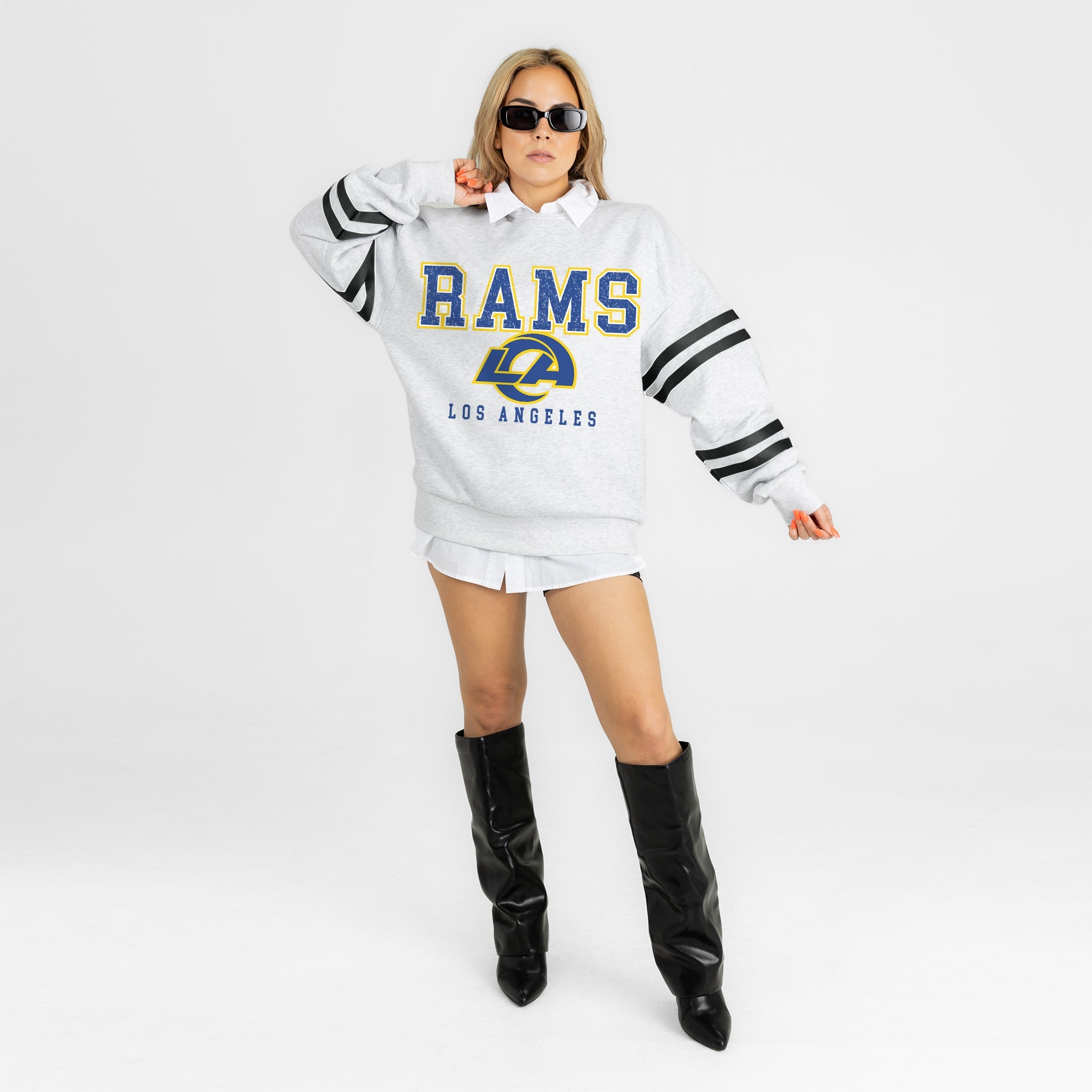 LOS ANGELES RAMS STADIUM STRIPES STRIPE SLEEVE CREWNECK SWEATSHIRT
