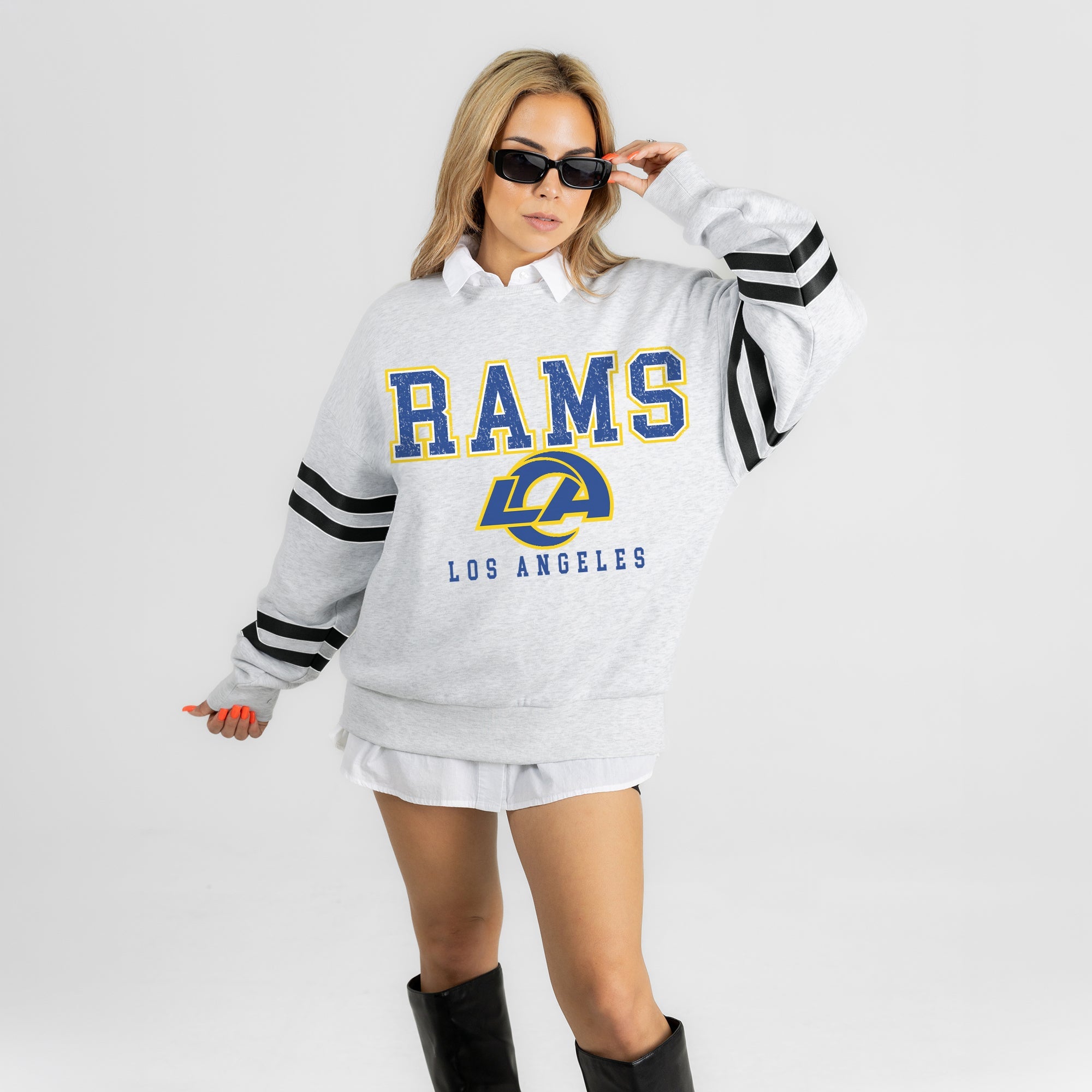 LOS ANGELES RAMS STADIUM STRIPES STRIPE SLEEVE CREWNECK SWEATSHIRT