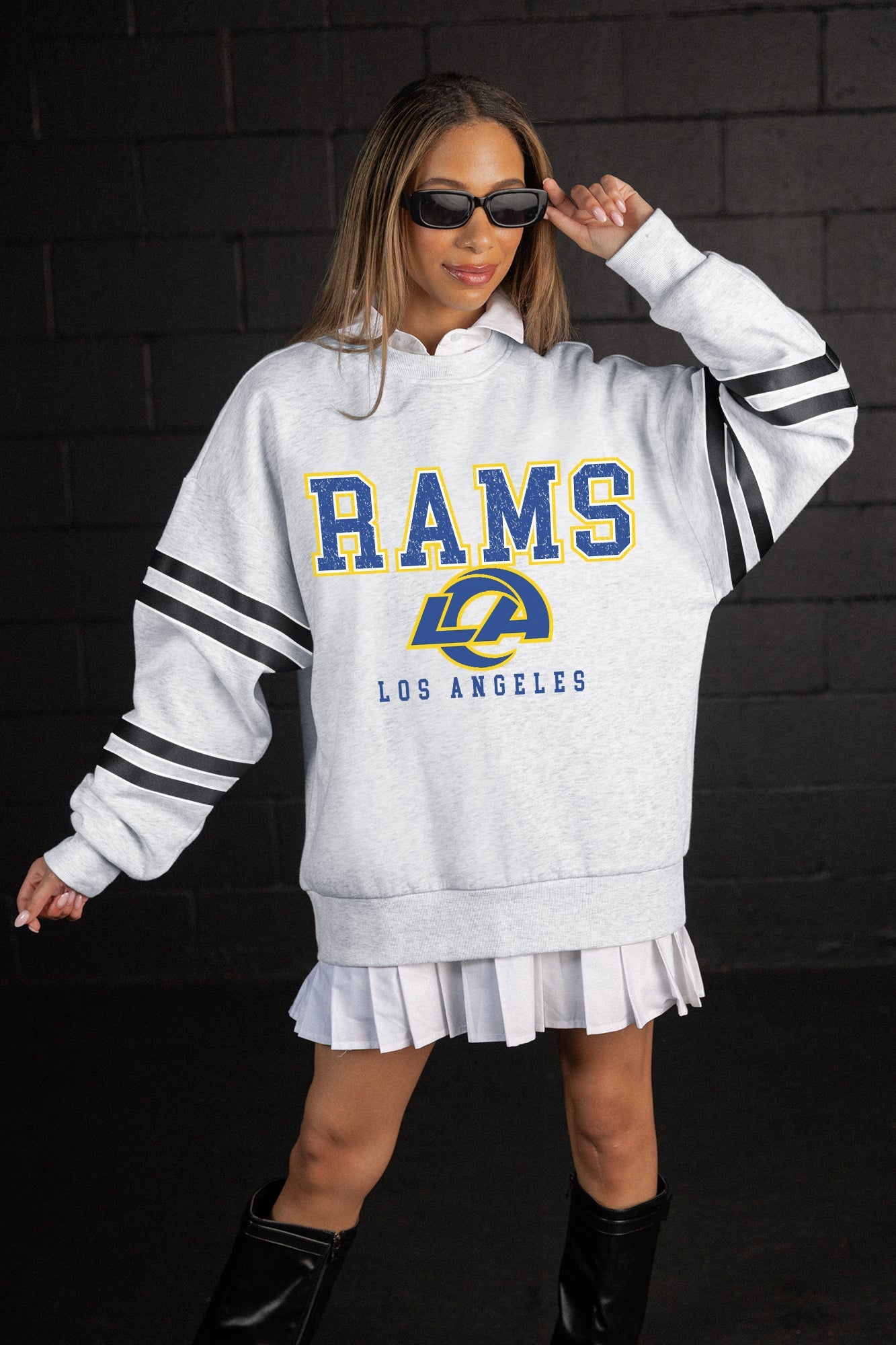 LOS ANGELES RAMS STADIUM STRIPES STRIPE SLEEVE CREWNECK SWEATSHIRT