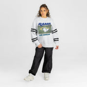LOS ANGELES RAMS OFF THE GRID STRIPE SLEEVE CREWNECK SWEATSHIRT