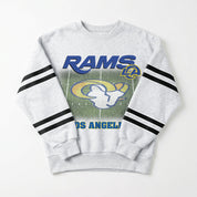 LOS ANGELES RAMS OFF THE GRID STRIPE SLEEVE CREWNECK SWEATSHIRT