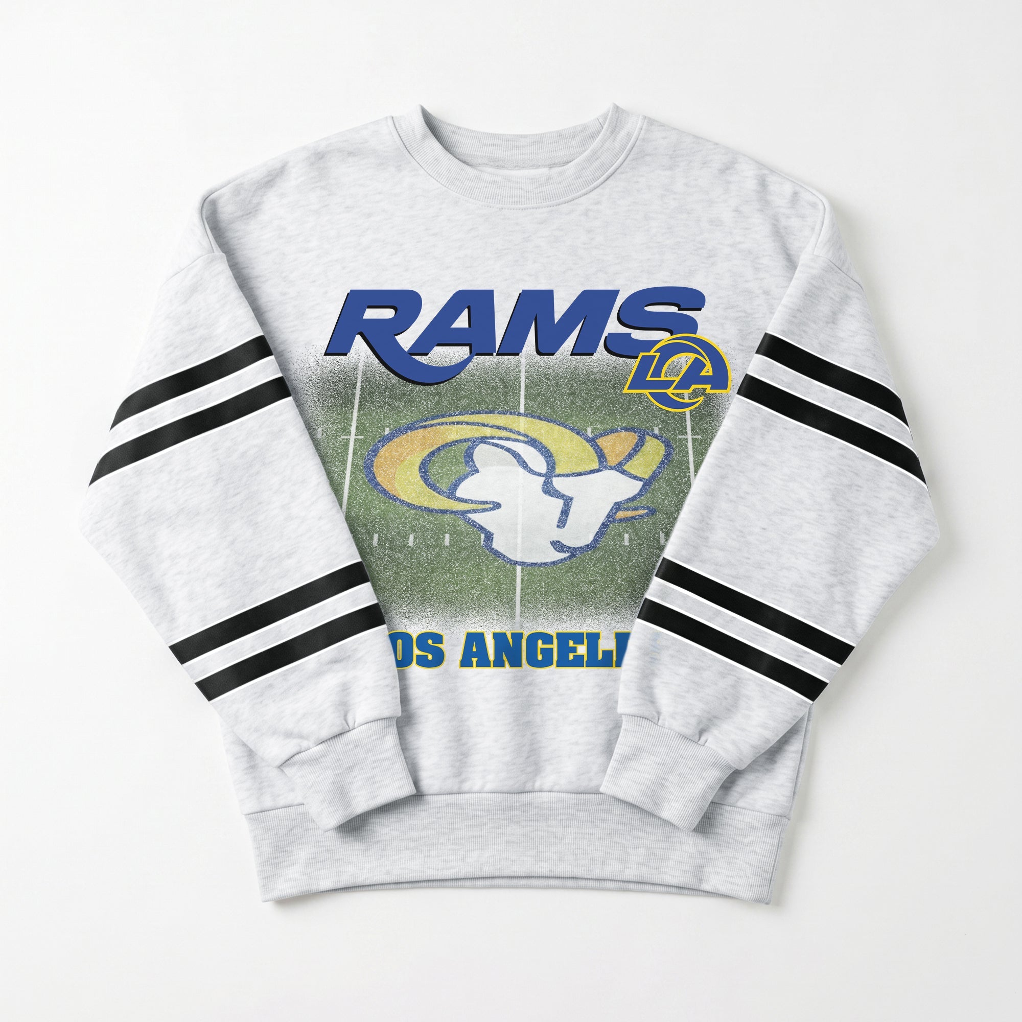 LOS ANGELES RAMS OFF THE GRID STRIPE SLEEVE CREWNECK SWEATSHIRT