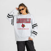 LOUISVILLE CARDINALS STADIUM STRIPES STRIPE SLEEVE CREWNECK SWEATSHIRT