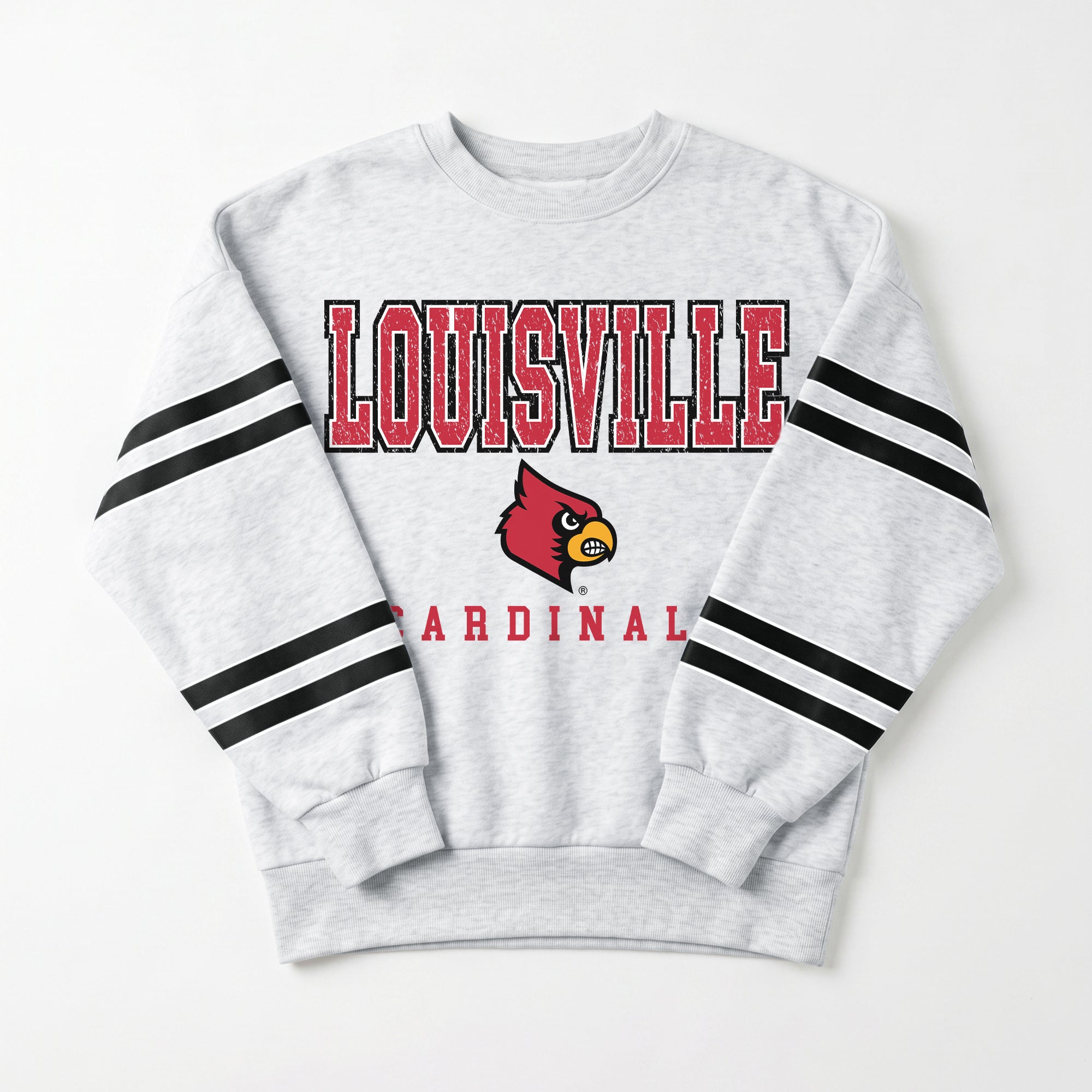 LOUISVILLE CARDINALS STADIUM STRIPES STRIPE SLEEVE CREWNECK SWEATSHIRT
