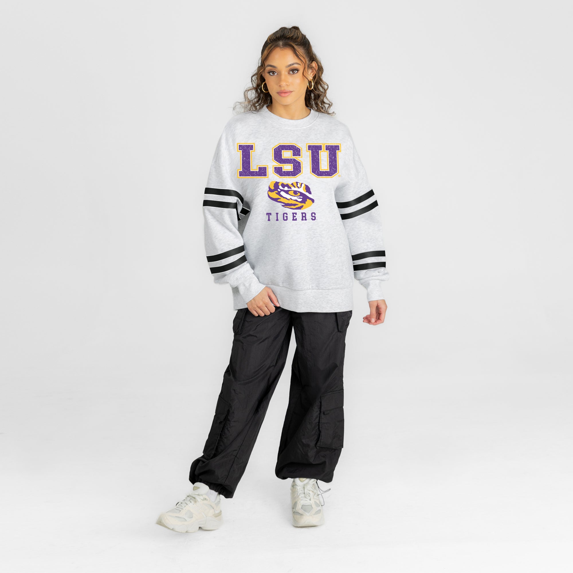 LSU TIGERS STADIUM STRIPES STRIPE SLEEVE CREWNECK SWEATSHIRT