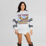 LSU TIGERS OFF THE GRID STRIPE SLEEVE CREWNECK SWEATSHIRT