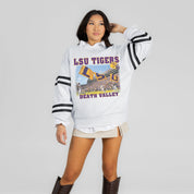 LSU TIGERS OFF THE GRID STRIPE SLEEVE CREWNECK SWEATSHIRT