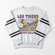 LSU TIGERS OFF THE GRID STRIPE SLEEVE CREWNECK SWEATSHIRT