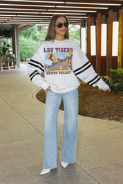 LSU TIGERS OFF THE GRID STRIPE SLEEVE CREWNECK SWEATSHIRT