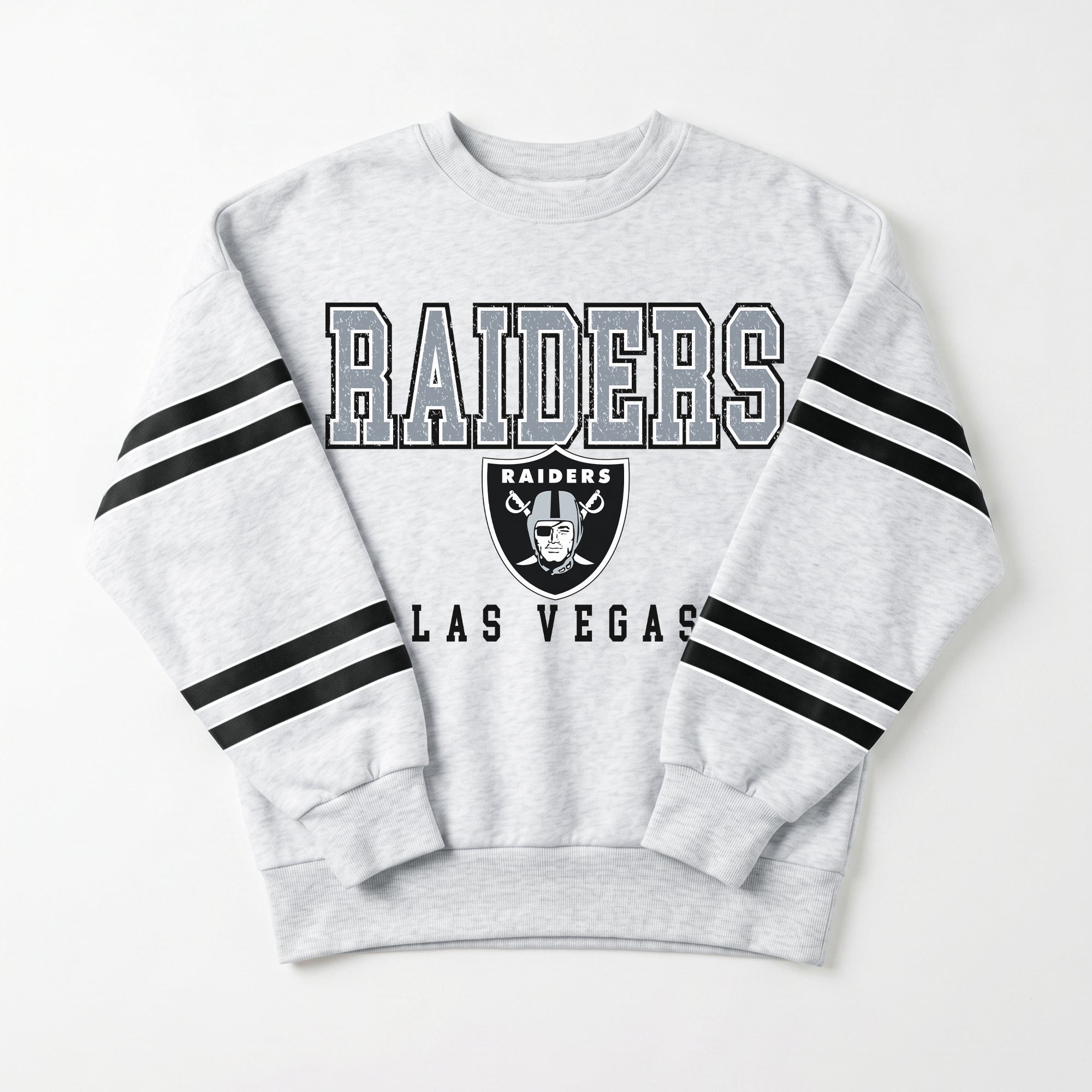 LAS VEGAS RAIDERS STADIUM STRIPES STRIPE SLEEVE CREWNECK SWEATSHIRT
