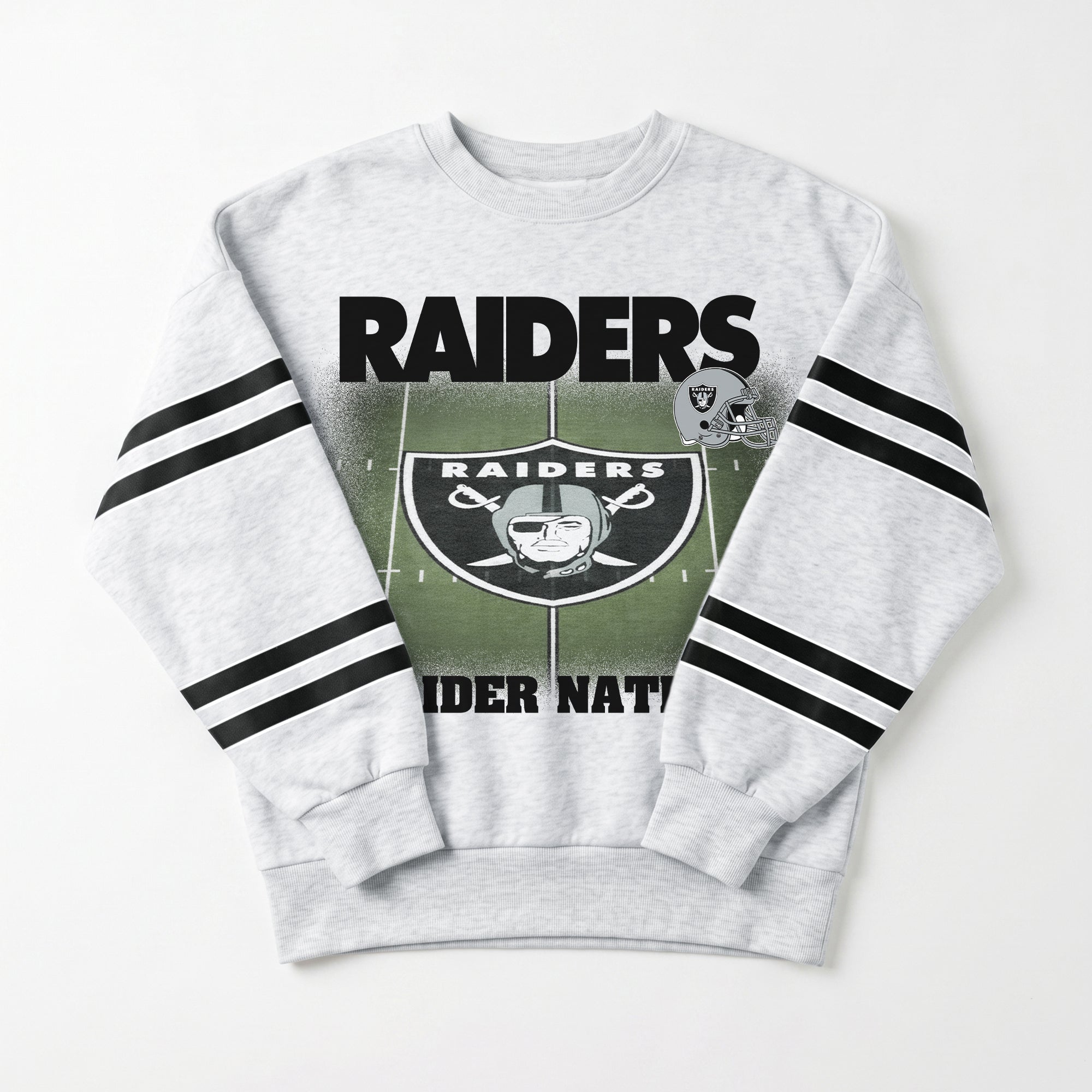 LAS VEGAS RAIDERS OFF THE GRID STRIPE SLEEVE CREWNECK SWEATSHIRT
