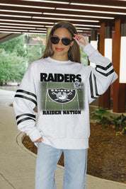 LAS VEGAS RAIDERS OFF THE GRID STRIPE SLEEVE CREWNECK SWEATSHIRT