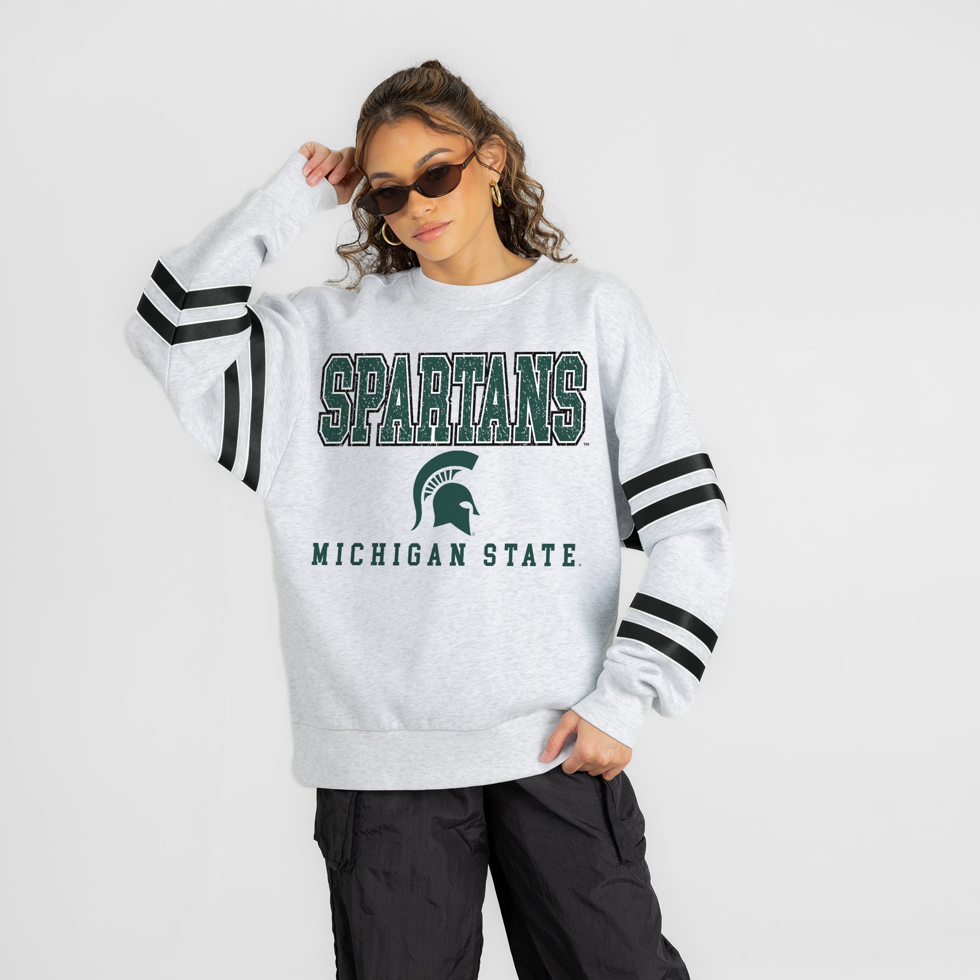 MICHIGAN STATE SPARTANS STADIUM STRIPES STRIPE SLEEVE CREWNECK SWEATSHIRT