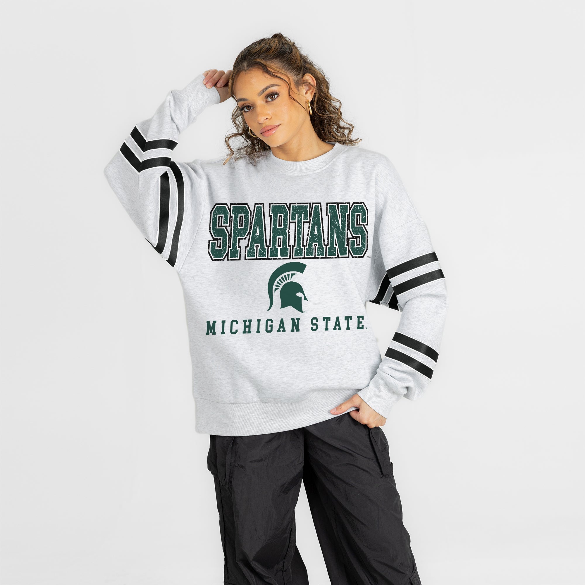 MICHIGAN STATE SPARTANS STADIUM STRIPES STRIPE SLEEVE CREWNECK SWEATSHIRT