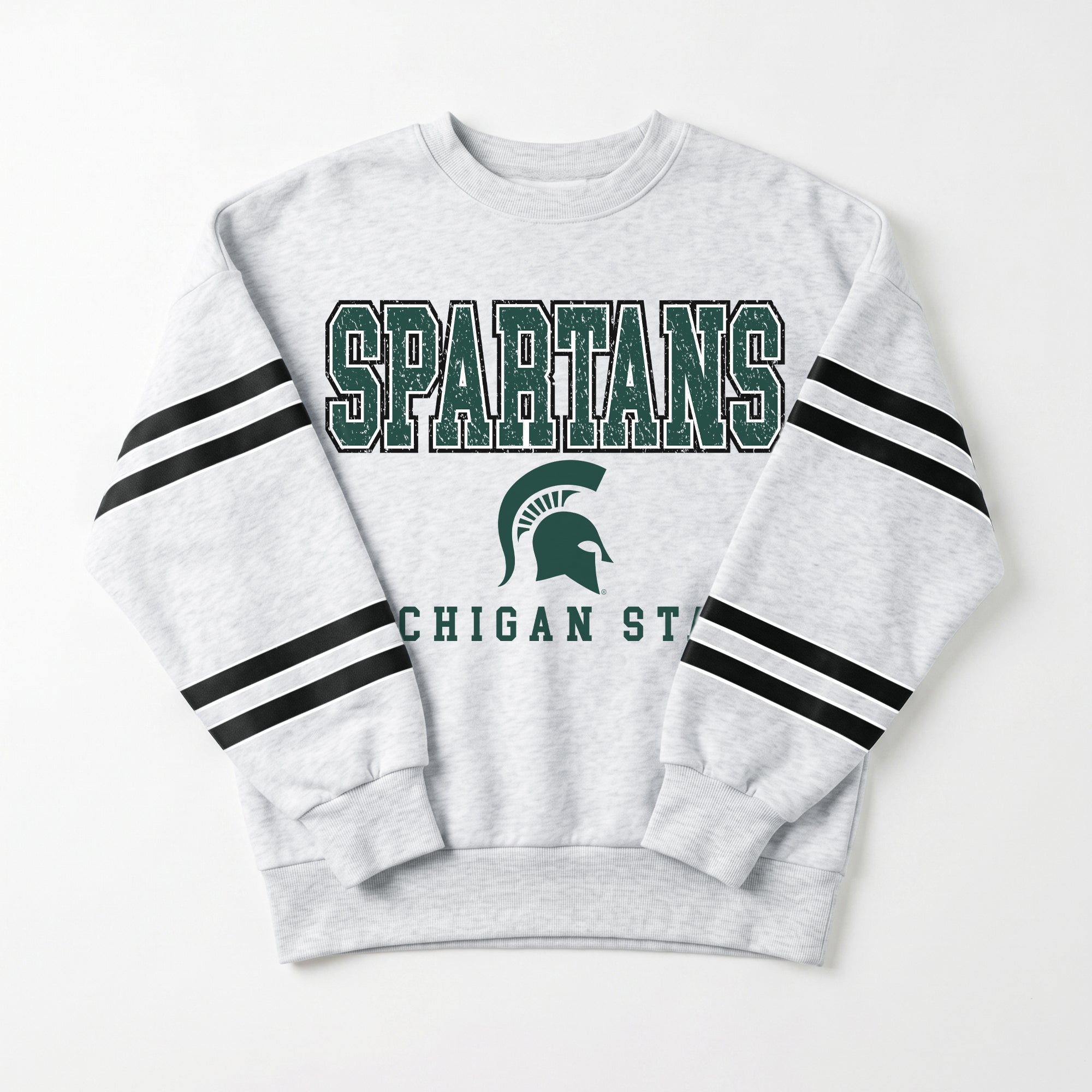 MICHIGAN STATE SPARTANS STADIUM STRIPES STRIPE SLEEVE CREWNECK SWEATSHIRT