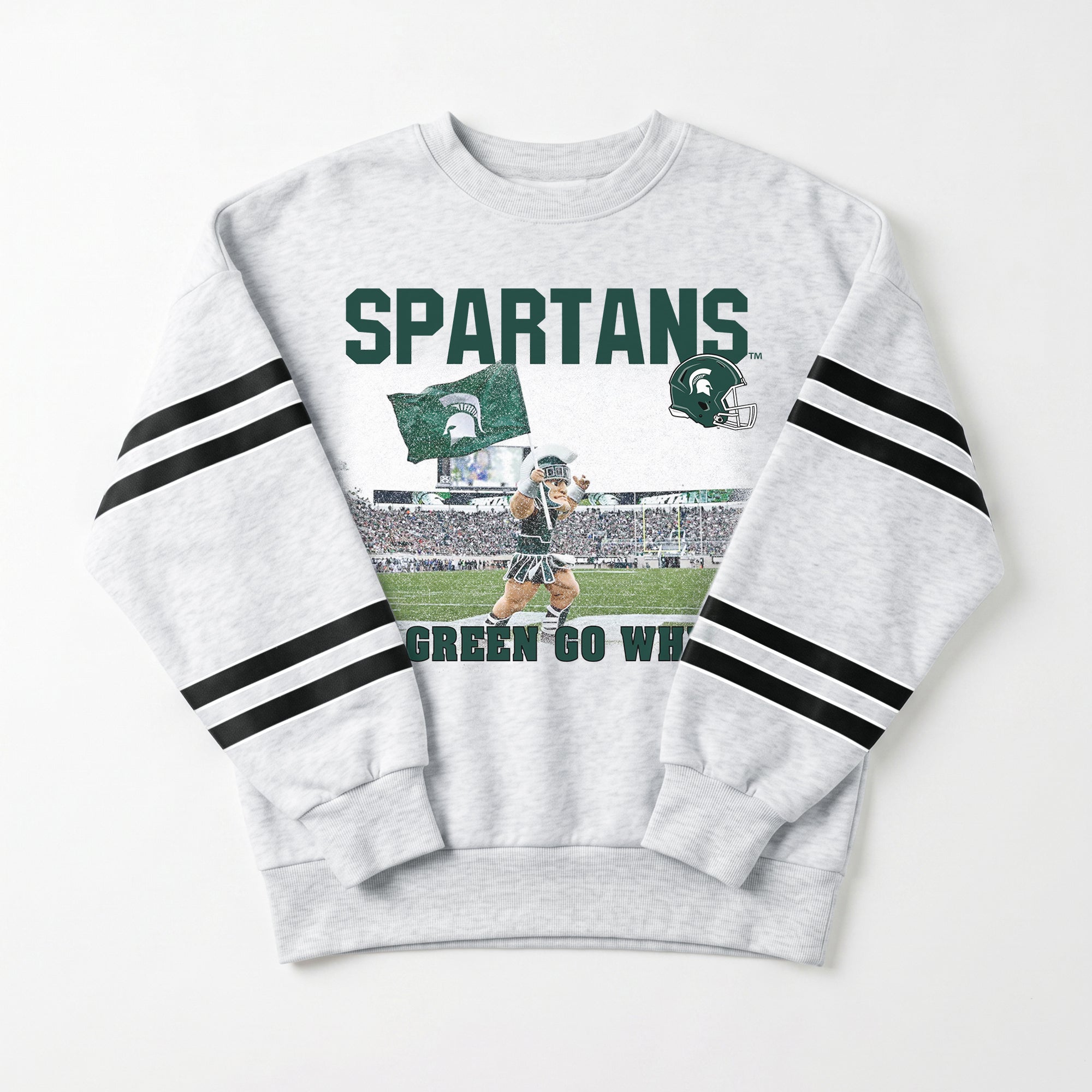 MICHIGAN STATE SPARTANS OFF THE GRID STRIPE SLEEVE CREWNECK SWEATSHIRT