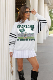 MICHIGAN STATE SPARTANS OFF THE GRID STRIPE SLEEVE CREWNECK SWEATSHIRT