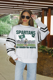 MICHIGAN STATE SPARTANS OFF THE GRID STRIPE SLEEVE CREWNECK SWEATSHIRT