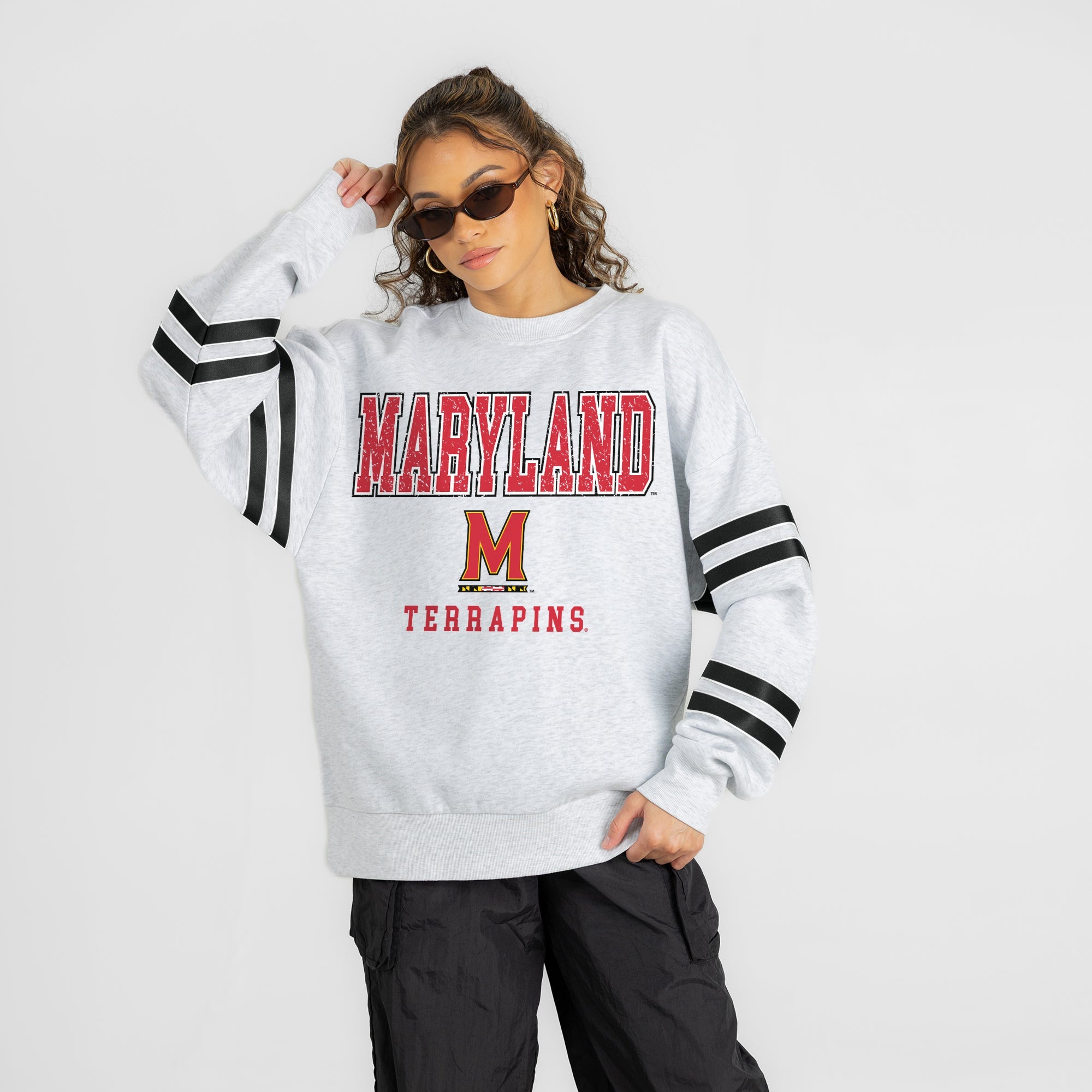 MARYLAND TERRAPINS STADIUM STRIPES STRIPE SLEEVE CREWNECK SWEATSHIRT
