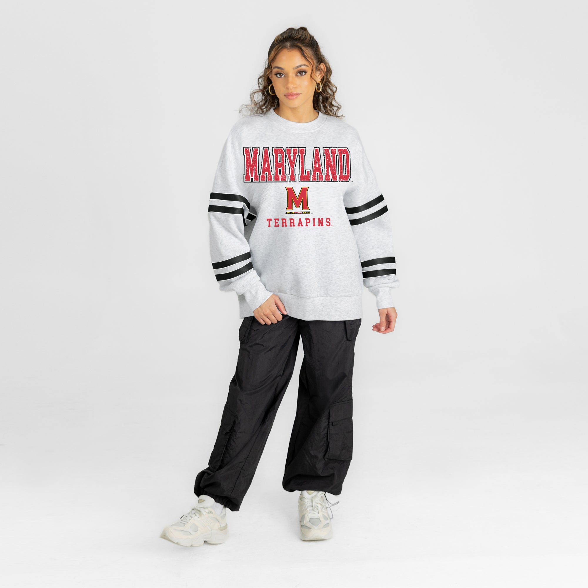 MARYLAND TERRAPINS STADIUM STRIPES STRIPE SLEEVE CREWNECK SWEATSHIRT
