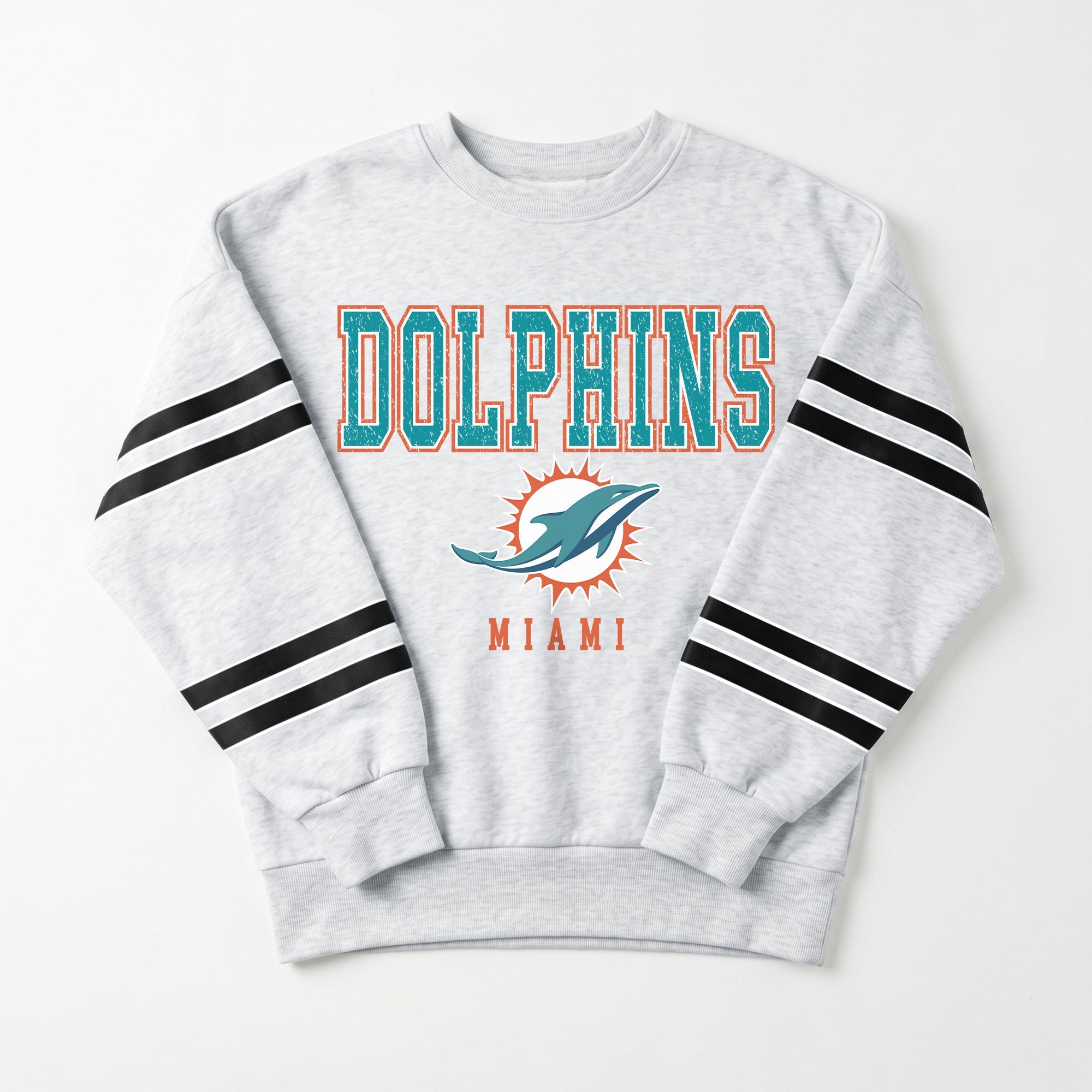MIAMI DOLPHINS STADIUM STRIPES STRIPE SLEEVE CREWNECK SWEATSHIRT