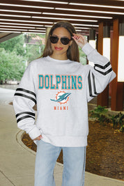 MIAMI DOLPHINS STADIUM STRIPES STRIPE SLEEVE CREWNECK SWEATSHIRT