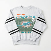 MIAMI DOLPHINS OFF THE GRID STRIPE SLEEVE CREWNECK SWEATSHIRT