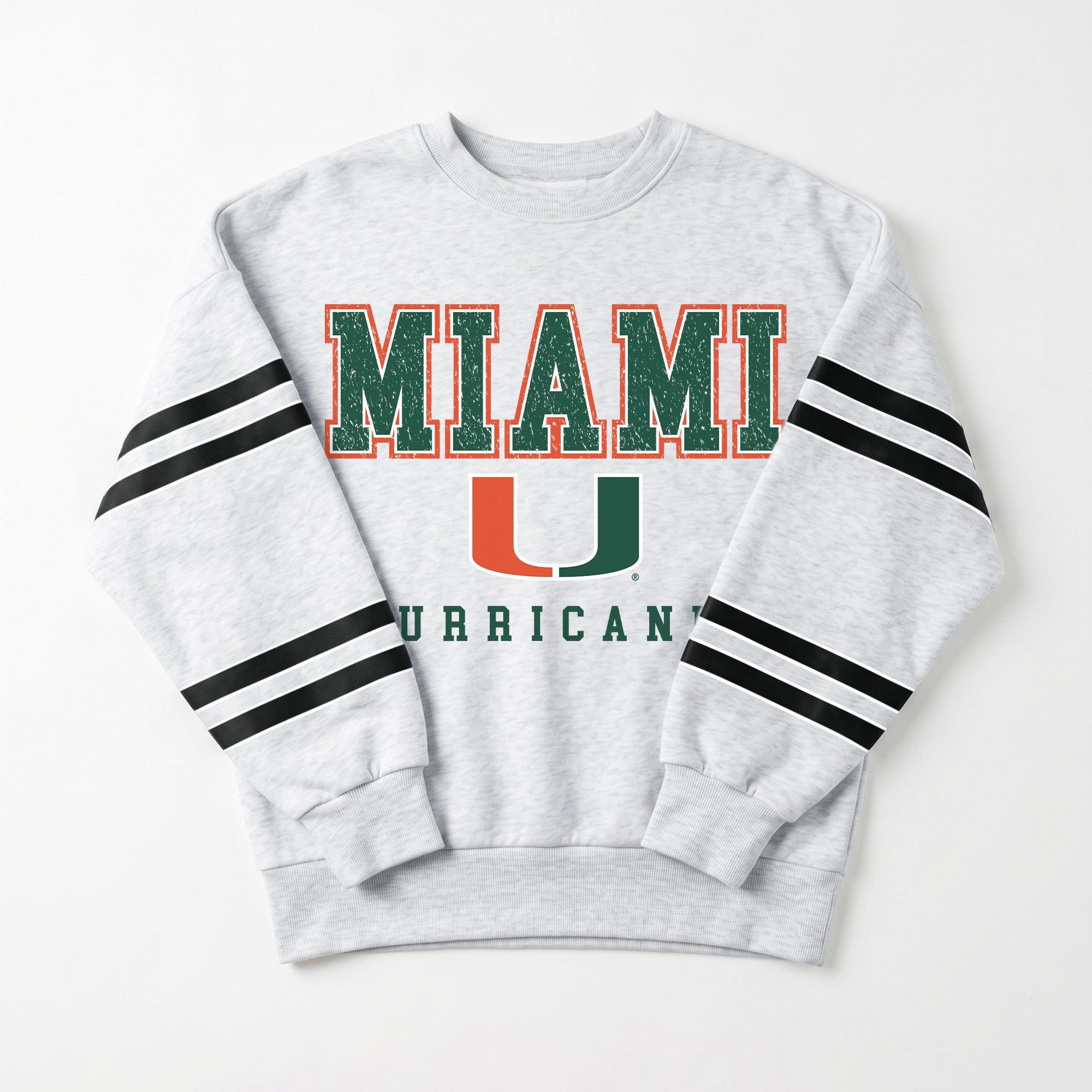 MIAMI HURRICANES STADIUM STRIPES STRIPE SLEEVE CREWNECK SWEATSHIRT